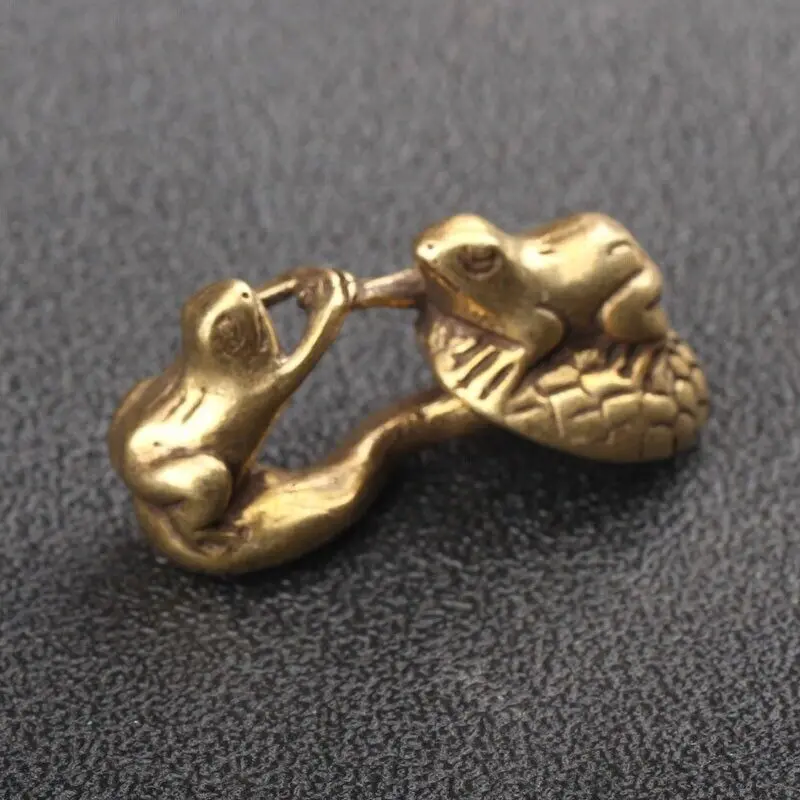 

Solid Brass Frog on Mushroom Figurine Miniature Tea Pet Ornament Animal Statue