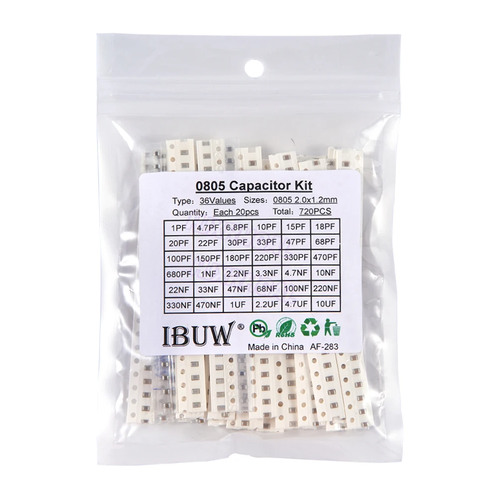 36values*20pcs=720pcs 0805 SMD Capacitor assorted kit 1pF~10uf component diy samples kit new and original