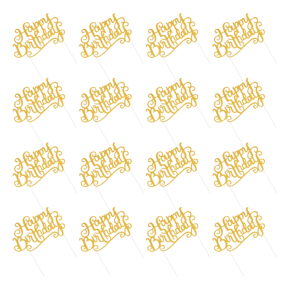 

50 Pcs Cake Decorating Insert Cards Happy Birthday Toppers Golden Paper Cupcake Decorations Kids Party Supplies