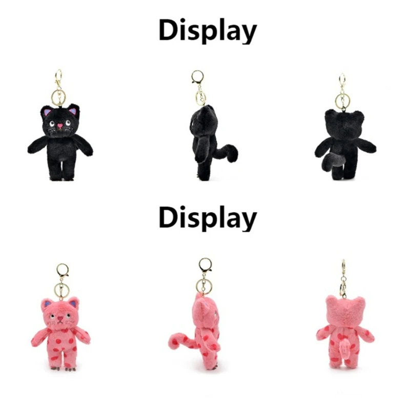 Speechless Cat Keychain Plush Mysterious Black Cat Doll Toy Keyring Bag Charm Backpack Decor Car Keys Holder for Couple