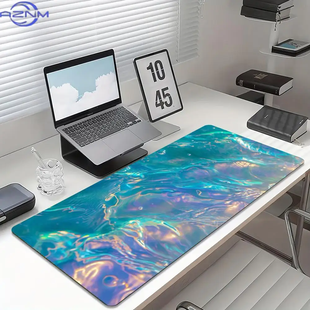 Iridescent Fluid Large Desk Mat Non Slip Gaming Mouse Pad Stitched Edge Holographic Keyboard Mat for Laptop PC Office Game Use