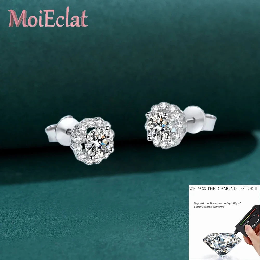 Square Wrapped Earplug Stud Earrings, Girl Platinum Pt950 Wedding Moissanite Diamond  0.6/1ct, for Women Daughter Birthday Gift