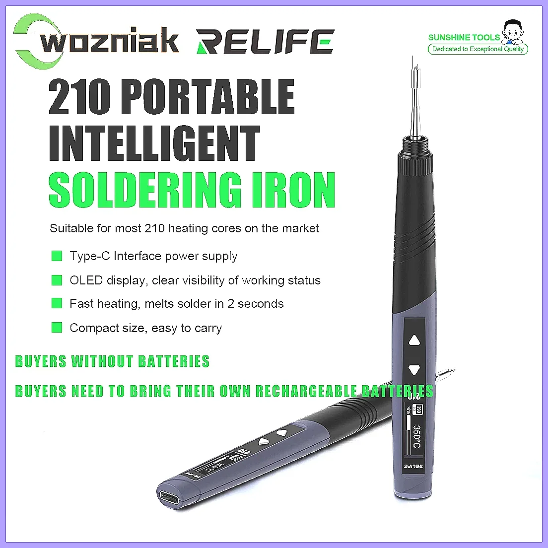 RELIFE 210 60W Fast Heating Portable Soldering Iron, C210-K Tips for PCB Repair & DIY Projects