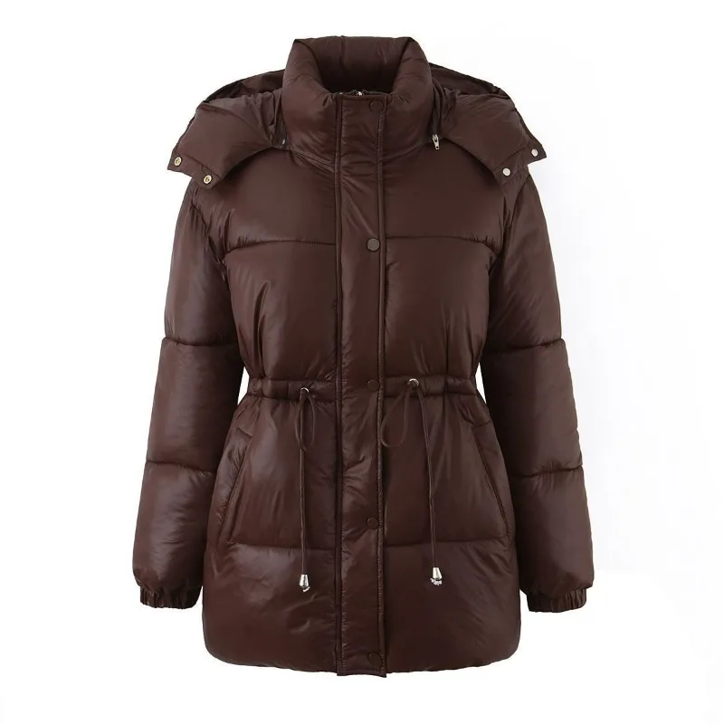 A New Style of Winter Drawstring Warm Women's Cotton-padded Jacket Hooded Zipper Comfortable Safe Winter Coat Women Cinched Coat