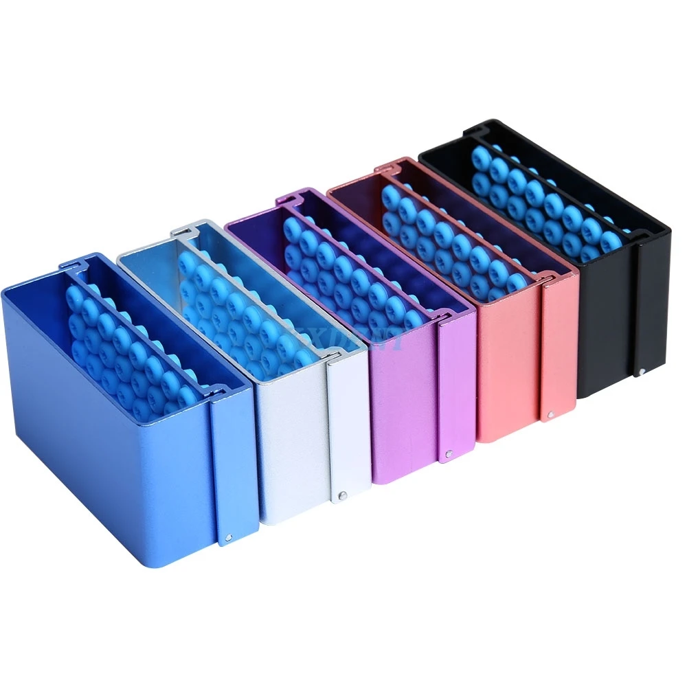 1Pc 40 Holes Dental Autoclavable Disinfection Box Dental Burs Block Holder Aluminium Alloy Disinfection Case Dentistry Burs Case