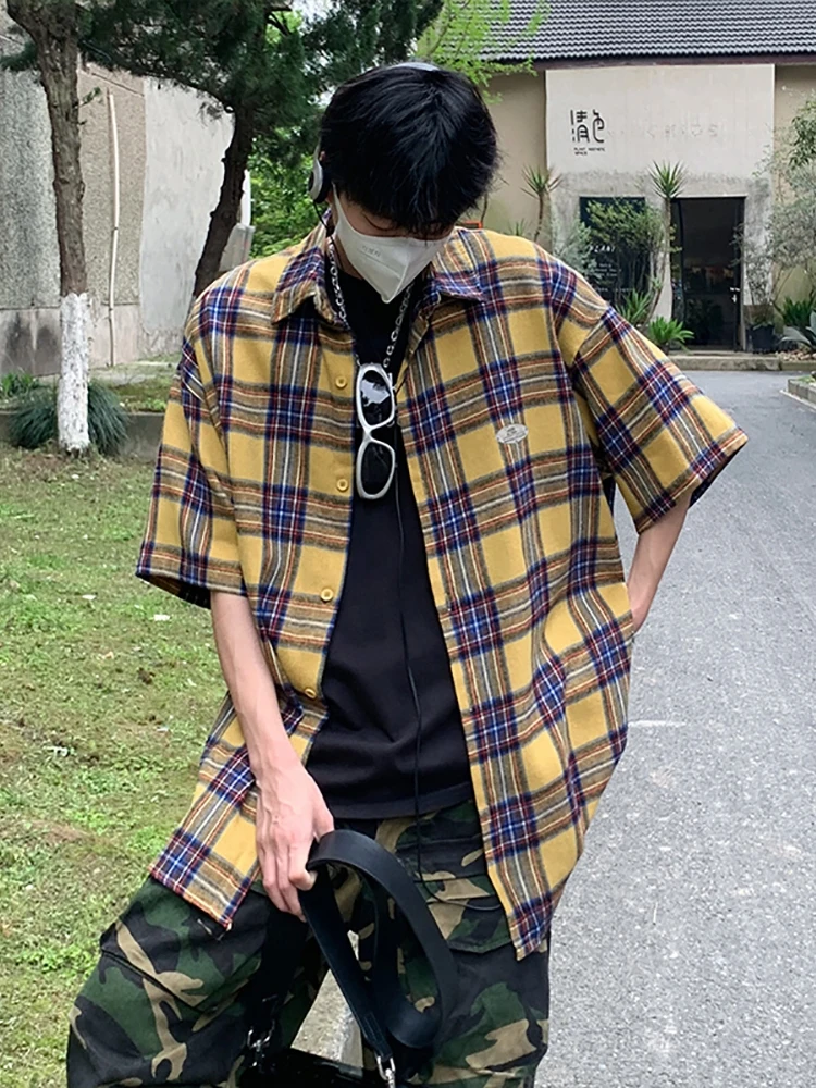 

Retro Japanese Plaid irt Men's ort Sve Loose Fit Summer New Sle Trendy Versatile f Sve irt Breathable Casual...
