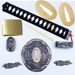 26cm Tsuka Real Katana Japanese Samurai Sword Wakizashi/Tanto Fittings Set Tsuba+Menuki+Fuchi+Kashira+Habaki+Seppa+Handle
