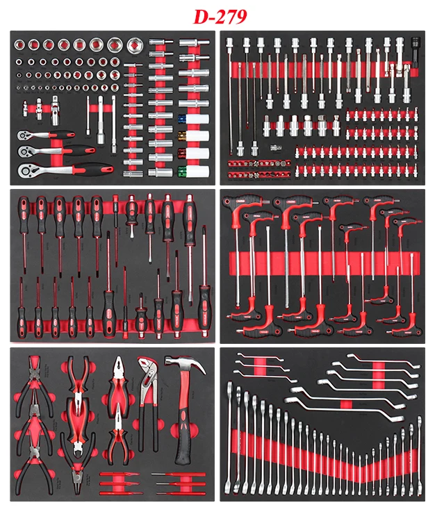 Seven-Drawer Lockable Red Steel 279pcs Tool Set Heavy Iron Toolbox for Auto Repair Workshop OEM/ OBM