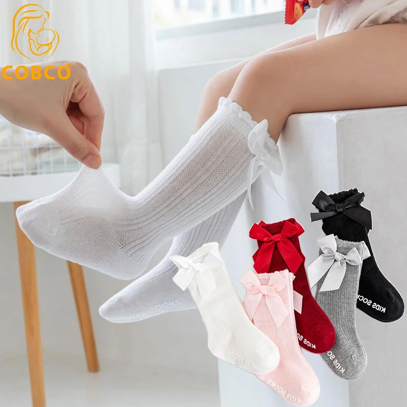 

3 Pairs Children's Socks Girls Baby Boys Knee-high Garter Bow Knot Stockings Breathable Stockings Suitable for 0-3 Years Old