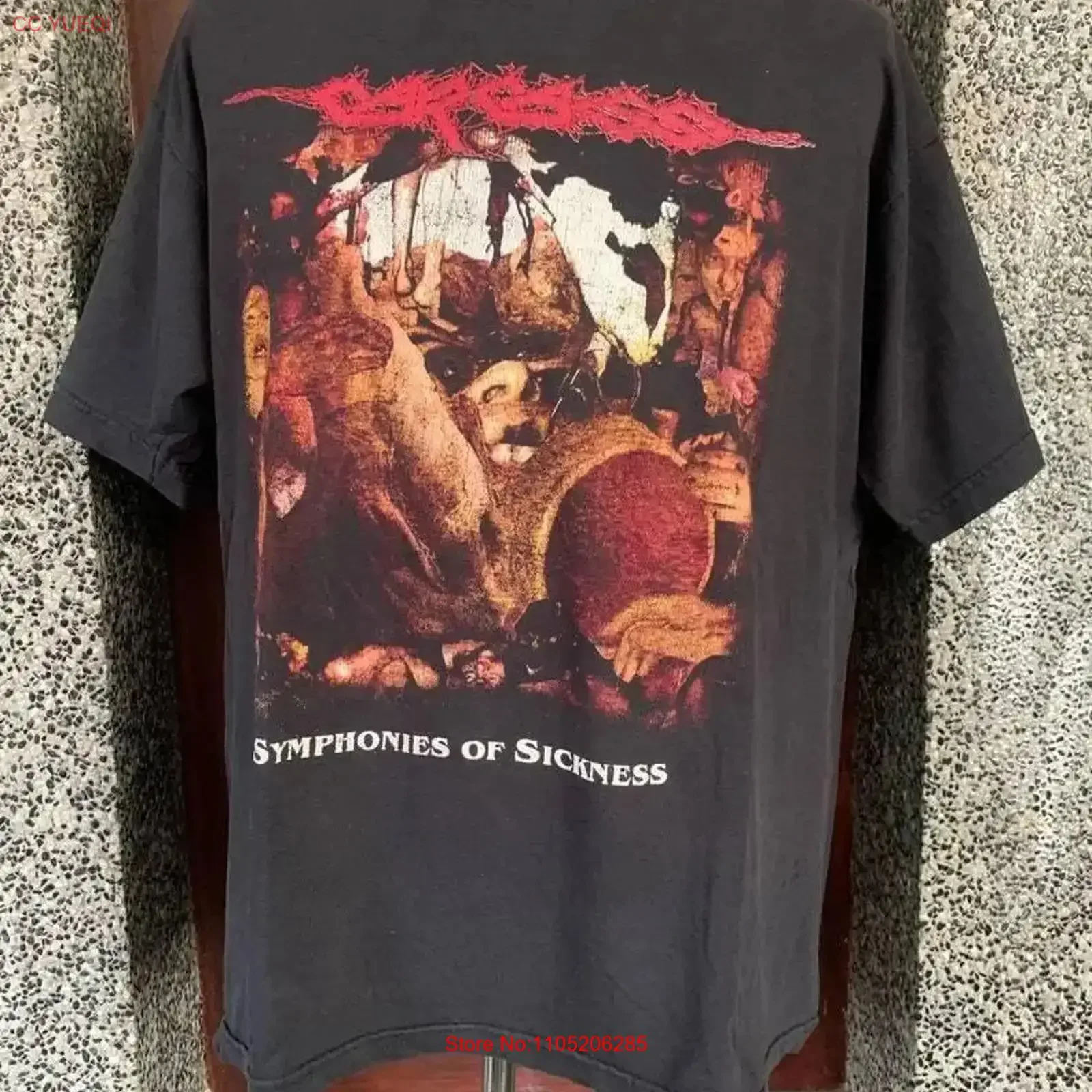 Remake CARCASS Symphonies Of Sickness Band T Shirt back TE6442 vintage Washed graphic Soft Versatile Slightly Casual Breathable
