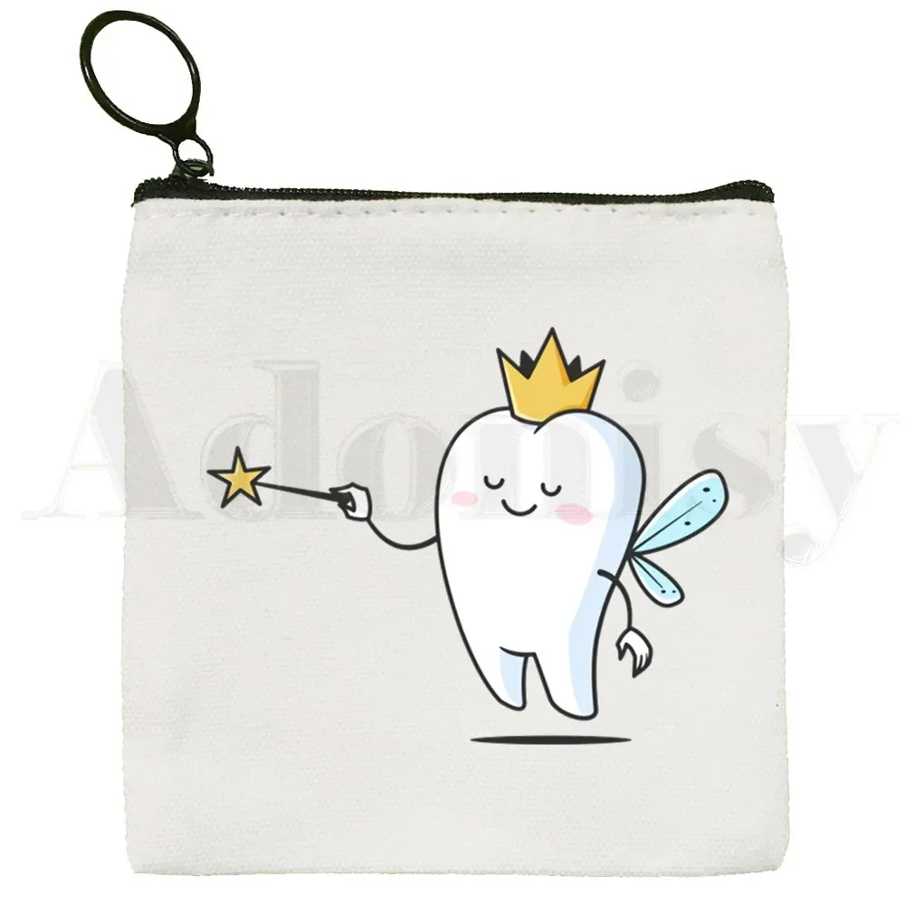 Tooth and Dentist Graphic Aesthetic Funny Coin Purse Storage Small Card Key Bag Coin Clutch Zipper Key Bag