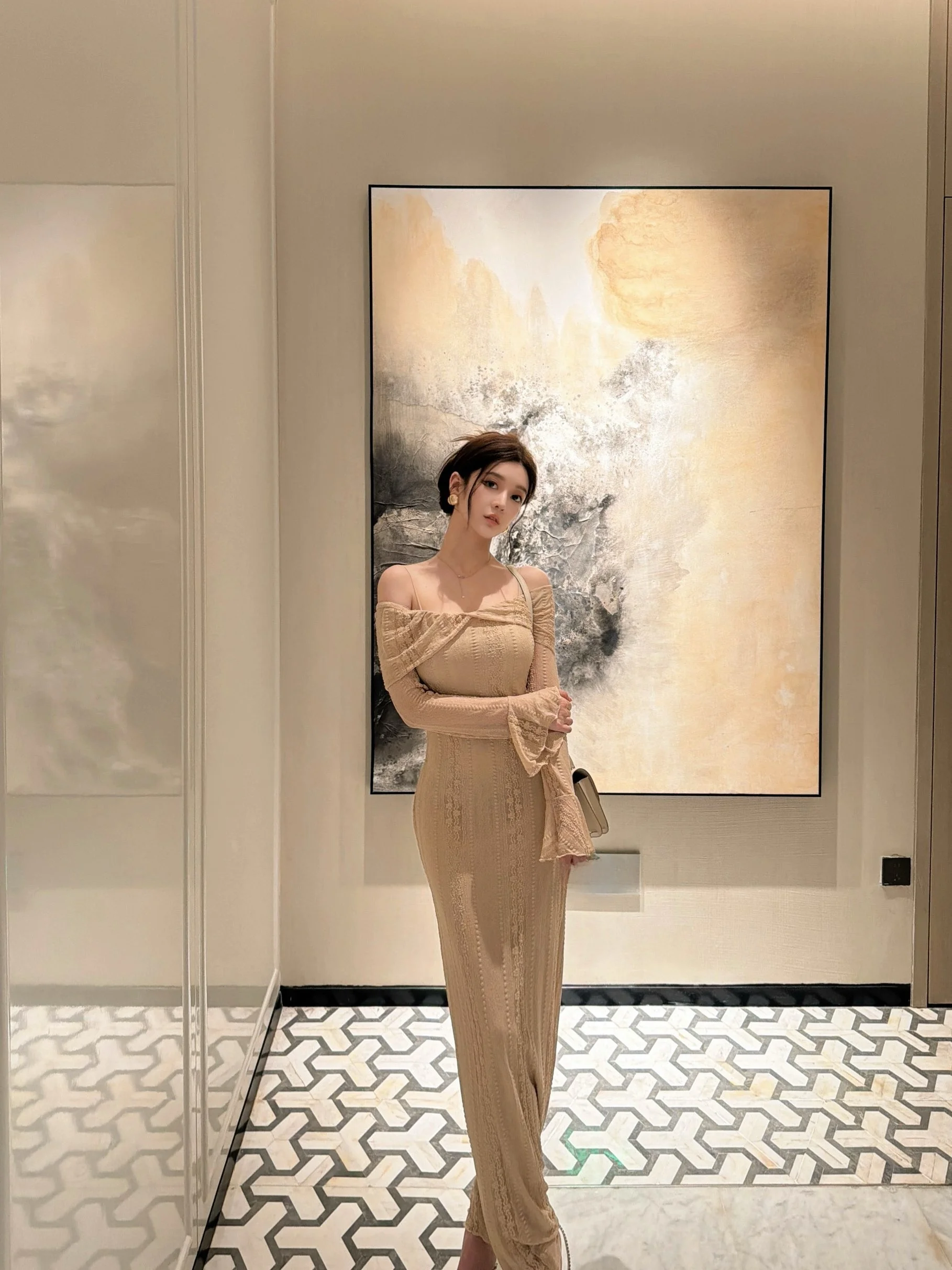 

Женское облегающее платье Nane Heareat Decibel с длинным рукавом, на одно плечо, с завышенной талией, сексуальное, модное, с юбкой