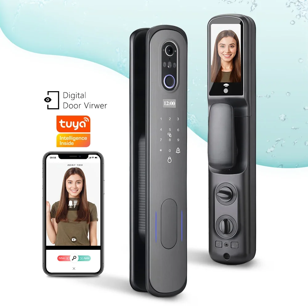 Tuya Face ID Door Lock with Digital Viewer Fingerprint Smart Door Lock with Camera Face Electronic Lock