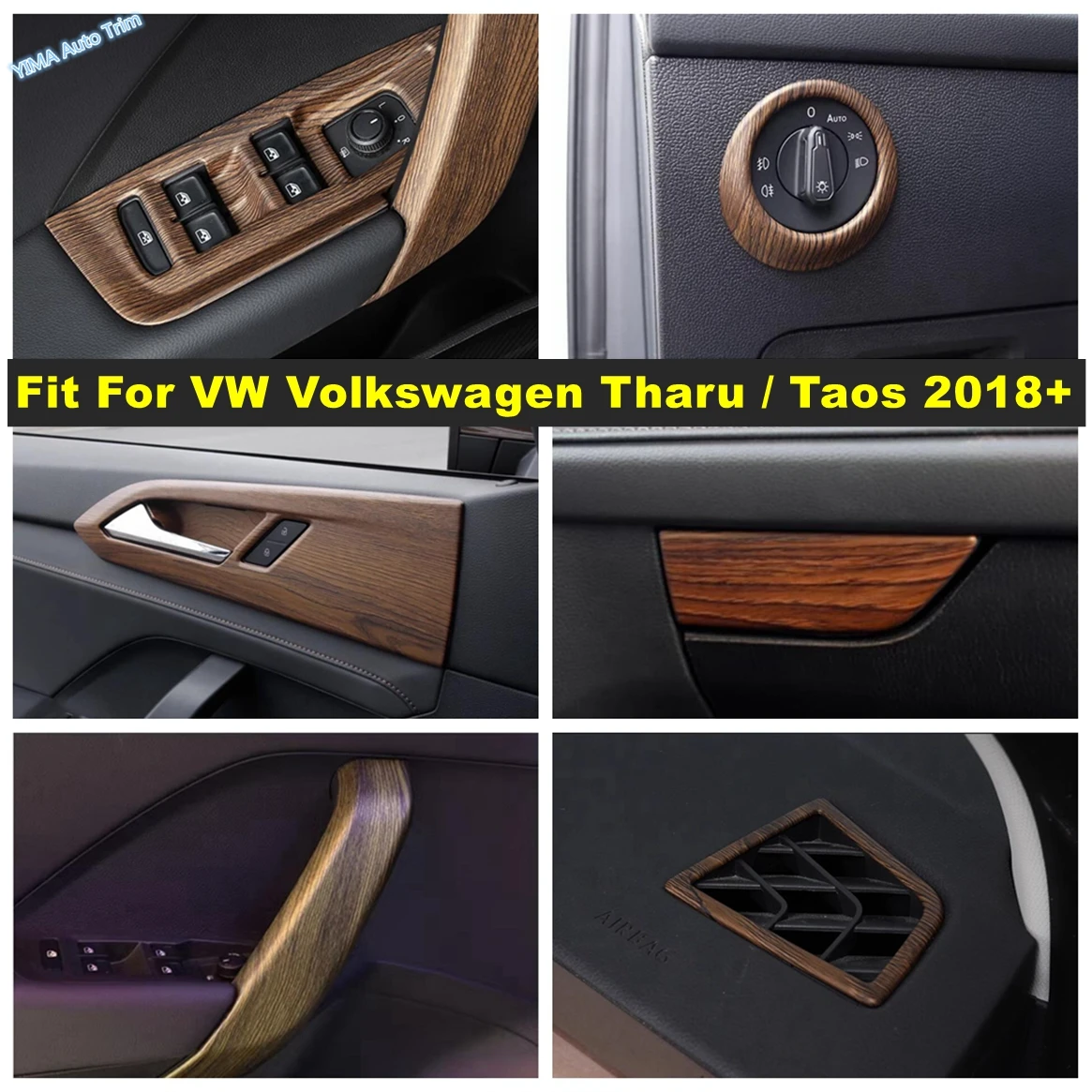 

For VW Volkswagen Tharu / Taos 2018 - 2023 Wood Grain Auto Window Lift / Glove Box Button / AC Air Outlet Accessories Cover Trim