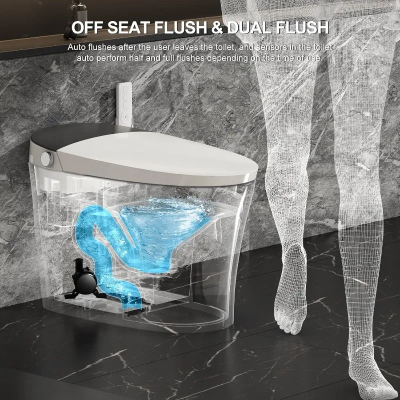 Smart Toilet with Bidet Built in, Built in Tank with Powerful Flush, Auto Open/Close Lid, Foot Sensor Operation