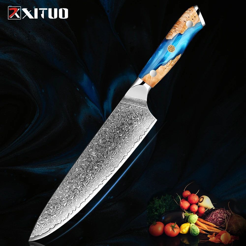 

XITUO Chef Knife 8inch Damascus Kitchen Knife Full Tang Handle Pro Sharp VG10 Japanese Steel Meat Sushi Knife Chef Slicing Knife