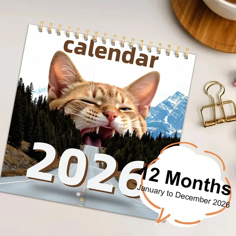 

Забавный календарь с котами на 2026 для любителей кошек, ежемесячный настенный календарь с котенками и милыми фотографиями домашних животных, подарок для владельцев кошек