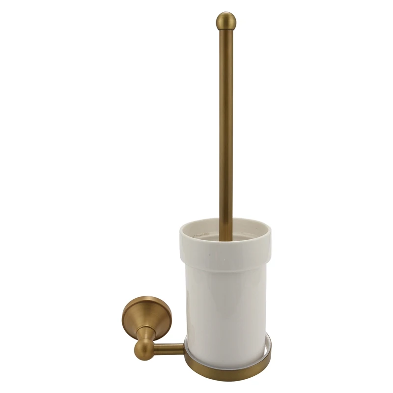

Antique Brass Bathroom Toilet Brush Set Holder Brush With Ceramic Cup