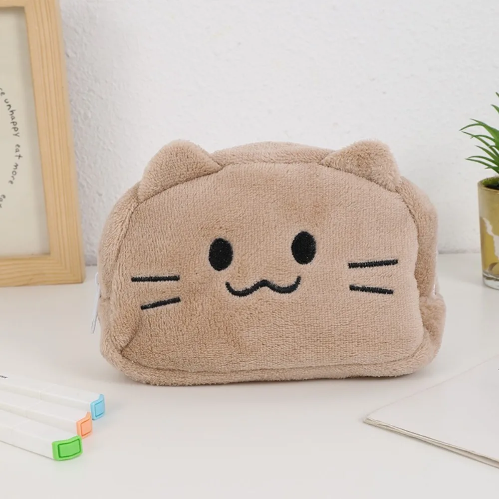 Sac à stylos en peluche chat mignon pour étudiants, grande capacité, étui à crayons souple, sac de papeterie multifonctionnel, cadeau de retour à l'école