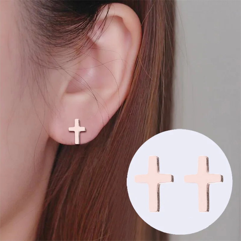 Stainless Steel Women Cross Earrings Fashion Punk Cross Cartilage Stud Earrings Jewelry Aretes De Mujer Modernos 2023