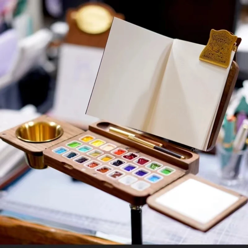 Wooden Watercolor Box Portable Folding Watercolor Palette Cases Oil Paint Box Beginners Outdoor Sketching Painting Art Tools