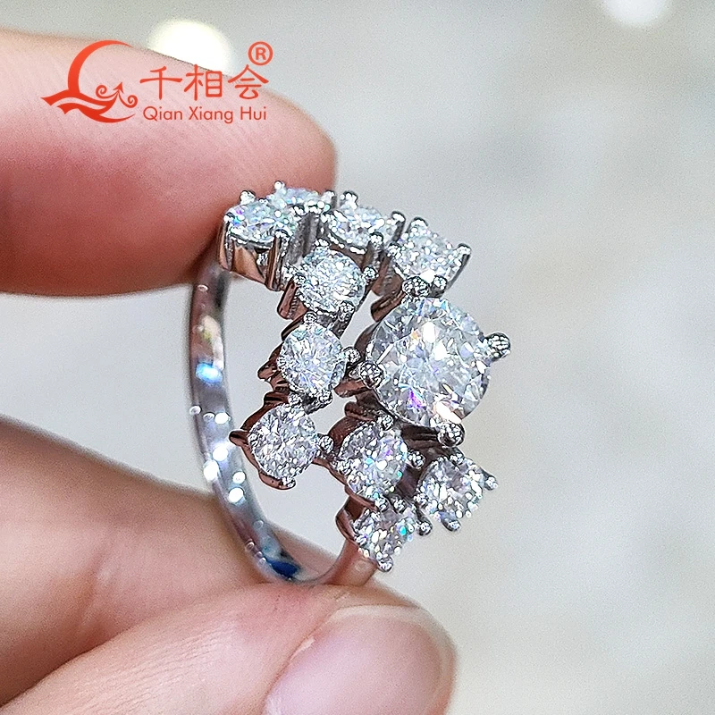 12.5MM 11pcs difference size round shape Irregular Sorting ring D vvs white moissanite S925 Sterling Silver Jewelry  Ladies