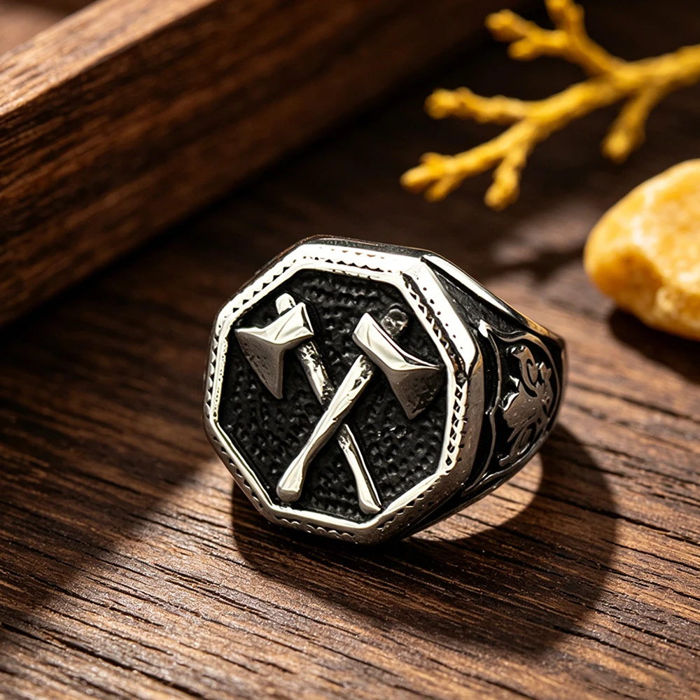 Stainless Steel Slavic Perun Axe Ring Size 7~12 Men Women Vintage Riding Protection Amulet Motorcycle Jewelry Gift Dropshipping