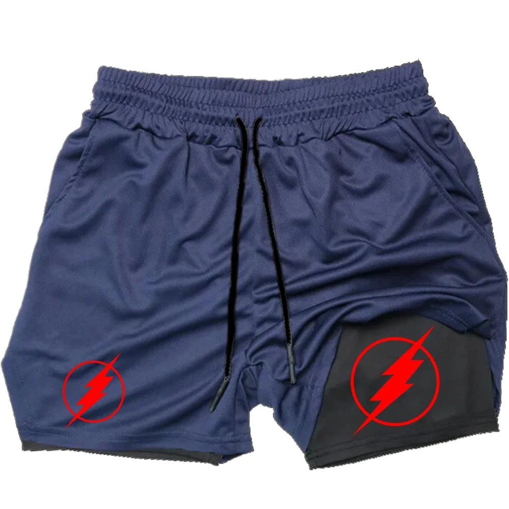 شورت رياضي 2 في 1 للرجال - تصميم مزدوج الطبقات، مرن ومسامي، مناسب للتمارين الرياضية والجري والتدريب على اللياقة البدنية.