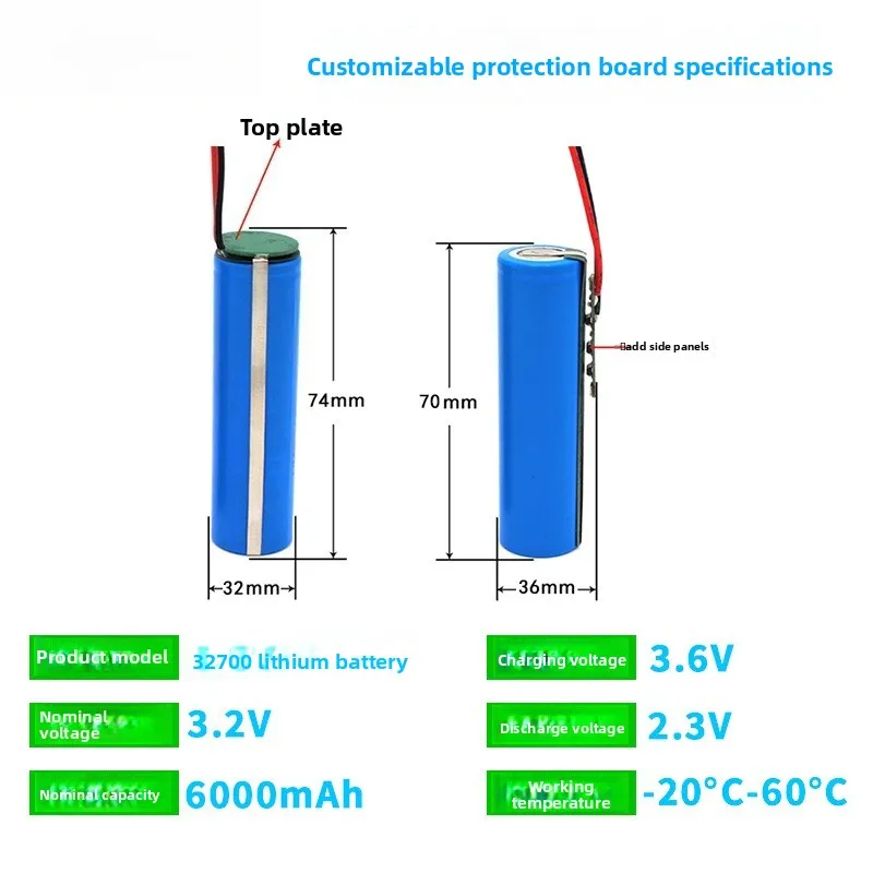 3.2V 6000mAh 32700 LiFePO4 Rechargeable Battery Cell for Electric Vehicle, Scooter & Power Supply