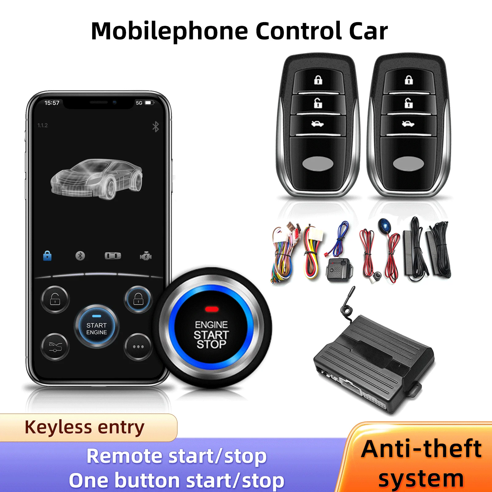 

Car Smart Key Starter Alarm Bluetooth Autostart Set Auto Start Stop Push Button Keyless Entry System Skit Automotive Accessories