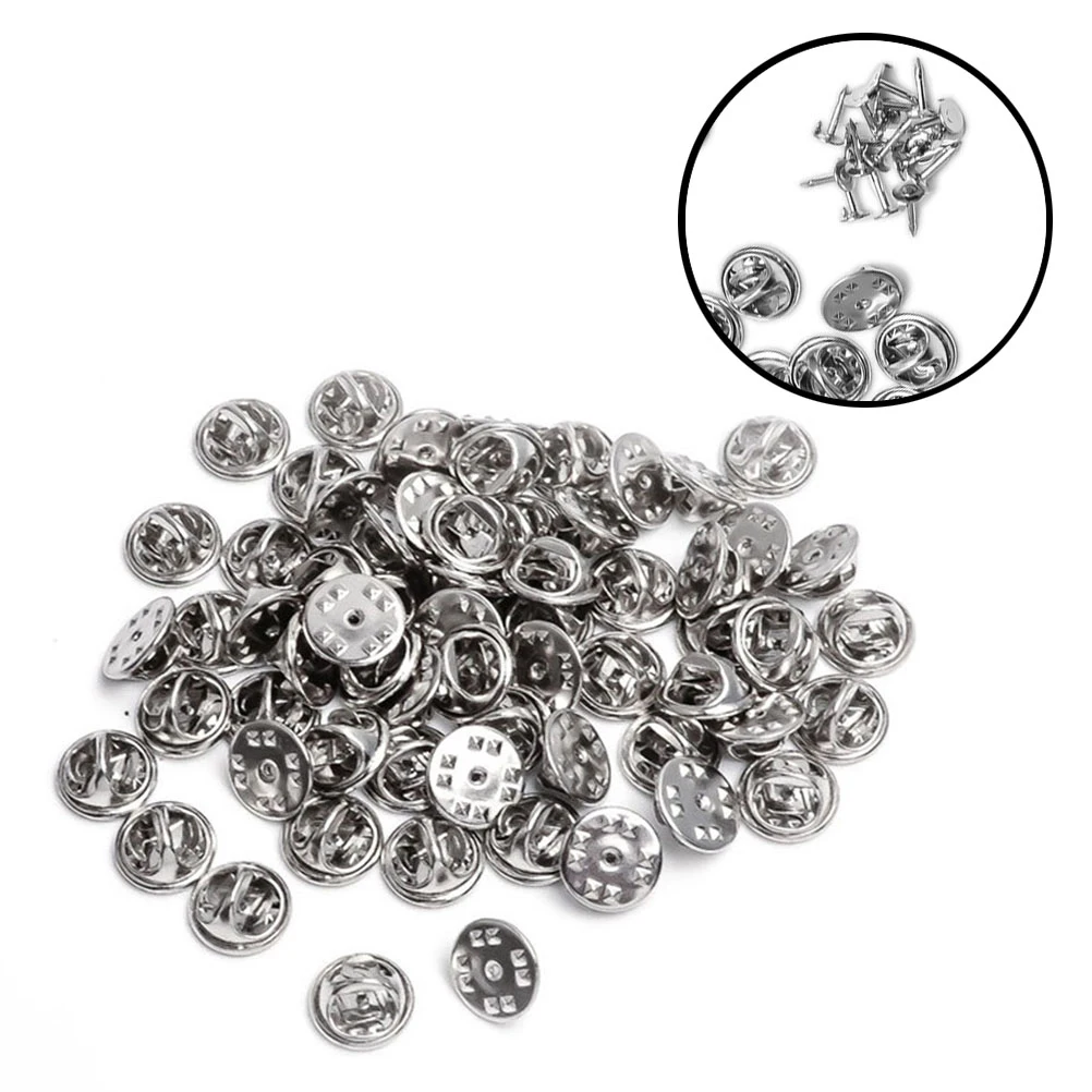 

200pcs Diy Brooch Badge Materials 12Mm Pin Buckle With 8Mm Needle Clutch Backs For Lapel Pins Jewelry Making Replacement