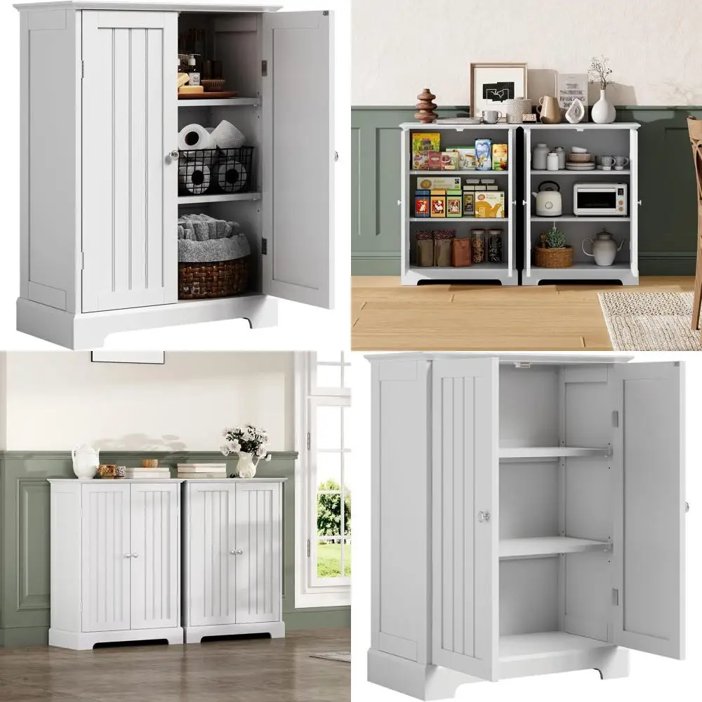 

Modern White Freestanding Bathroom Cabinet with 2 Doors and Adjustable Shelves for Stylish Storage