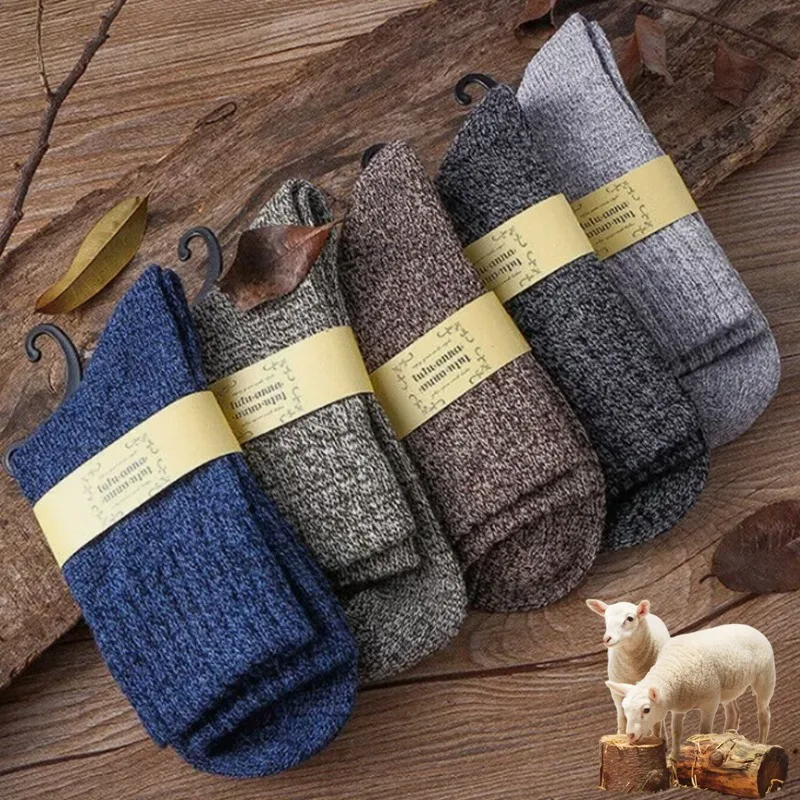 Autumn Winter Warm Men’s Socks Wool Male Women Socks Super Thicker Solid Merino Wool  Against Cold Snow Terry Soft Sock Gifts