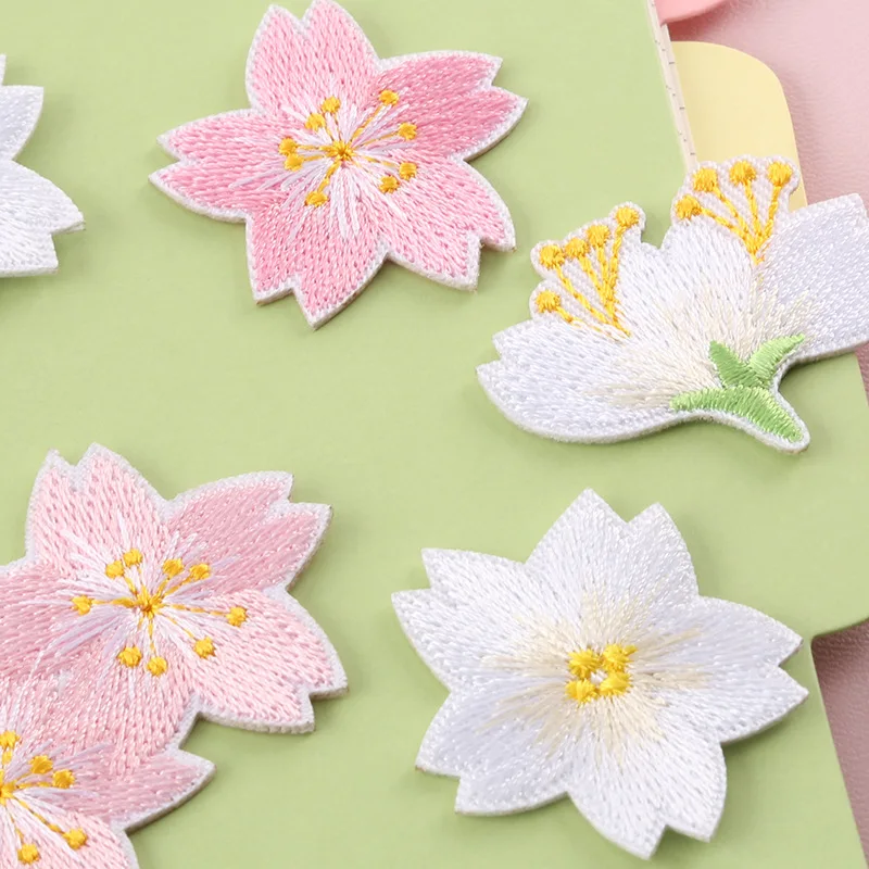 

5 шт. декоративные нашивки для вышивки для DIY, наклейка с цветком вишни, клейкие наклейки Kawaii на спине, товары для рукоделия