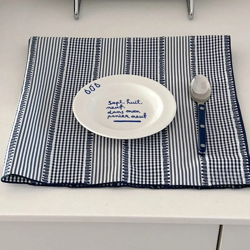 Nordic Vertical Striped Placemats Tableware Korean Checkered Napkins Insulation Prop Pads Background Tablecloth for Shooting