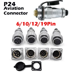 PLS24 WS24 Circular Metal Aviation Socket Plug 6/10/12/19 Pin Wire Female Male Connector M24 Threaded Coupling Panel