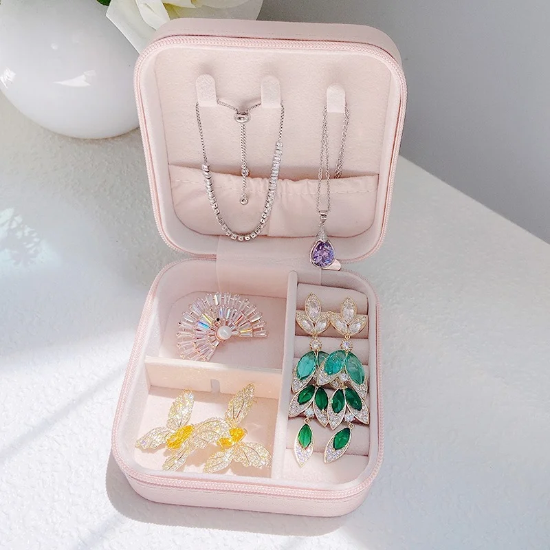 Square Jewelry Box Portable Simple Multifunctional Jewelry Organizer Women Girls Gift Earrings Rings Necklace Storage Case Box