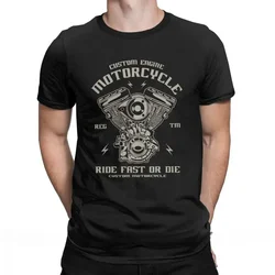 Men T Shirts Biker Engine Motorcycle Ride Fast or Die Funny Short Sleeve Tees Crewneck Tops 100% Polyester Printed T-Shirt