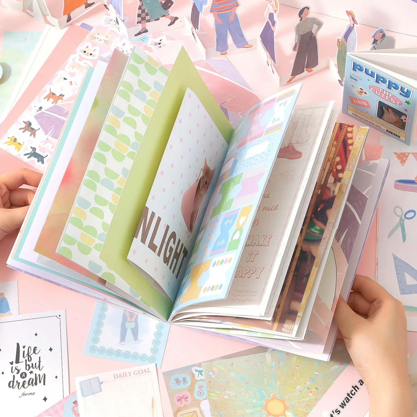 Pink Cartoon Die Cut Stickers Book - 20/64 Sheets Cute Handmade Scrapbooking Material for Phone Case & Stationery