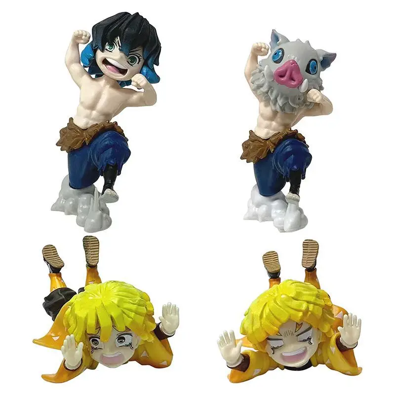 Q Version Demon Slayer Mini Figure 5.5-9.5cm Zenitsu Inosuke Funny Figurine Anime Car Ornaments