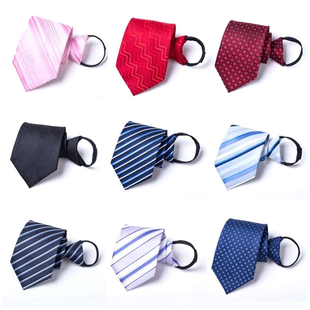 Neue Mode 8 cm Streifen Faul Zipper Krawatte Rot Blau Krawatte für Gentleman Hochzeit Party Krawatten Zubehör Elastische krawatte
