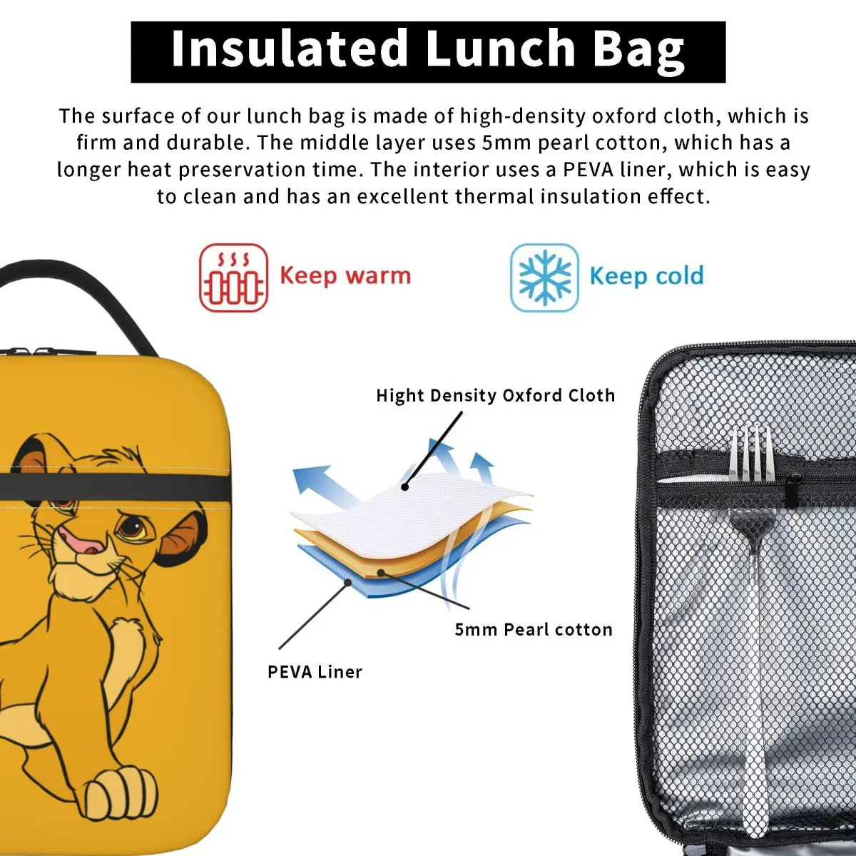Simba The Lion King Insulated Lunch Bag Thermal Bag Lunch Container Large Lunch Box Tote Bento Pouch Office Picnic