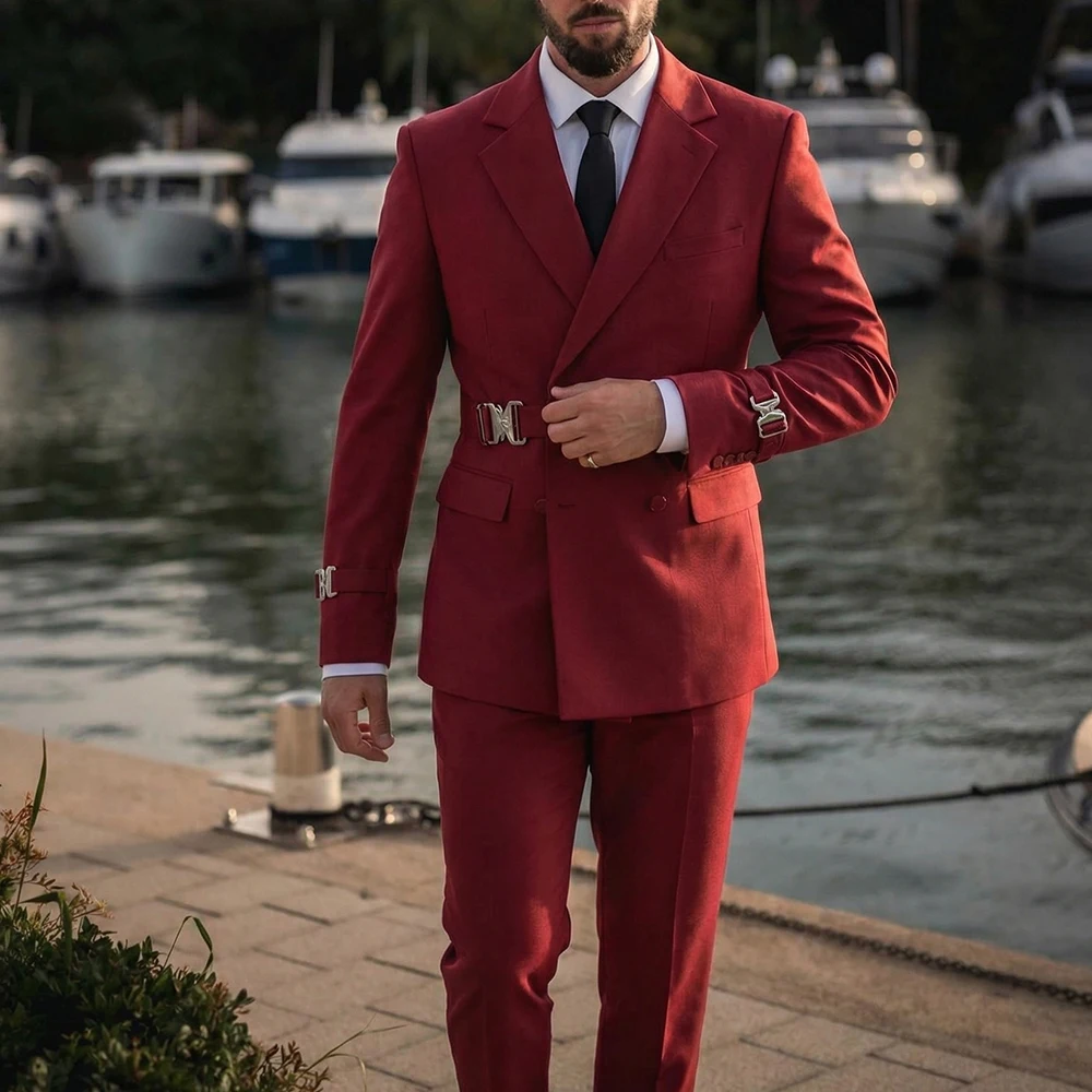 

Мужской приталенный костюм из двух предметов, однотонный деловой костюм-смокинг с металлическим повседневным свадебным выпускным вечером (пиджак + брюки)