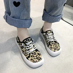 New Square Toe Leopard Print Canvas Shoes Women's Spring Summer Sneakers Woman Vulcanized Sports Shoes Houndstooth Zebra Sneaker