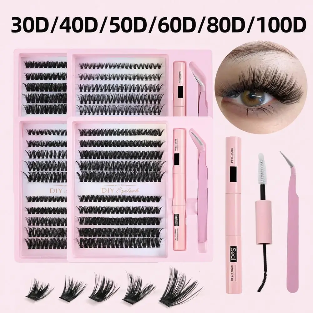 가짜 속눈썹 클러스터 키트 두껍고 곱슬한 30D, 40D, 60D DIY 분할 속눈썹 연장 메이크업 도구