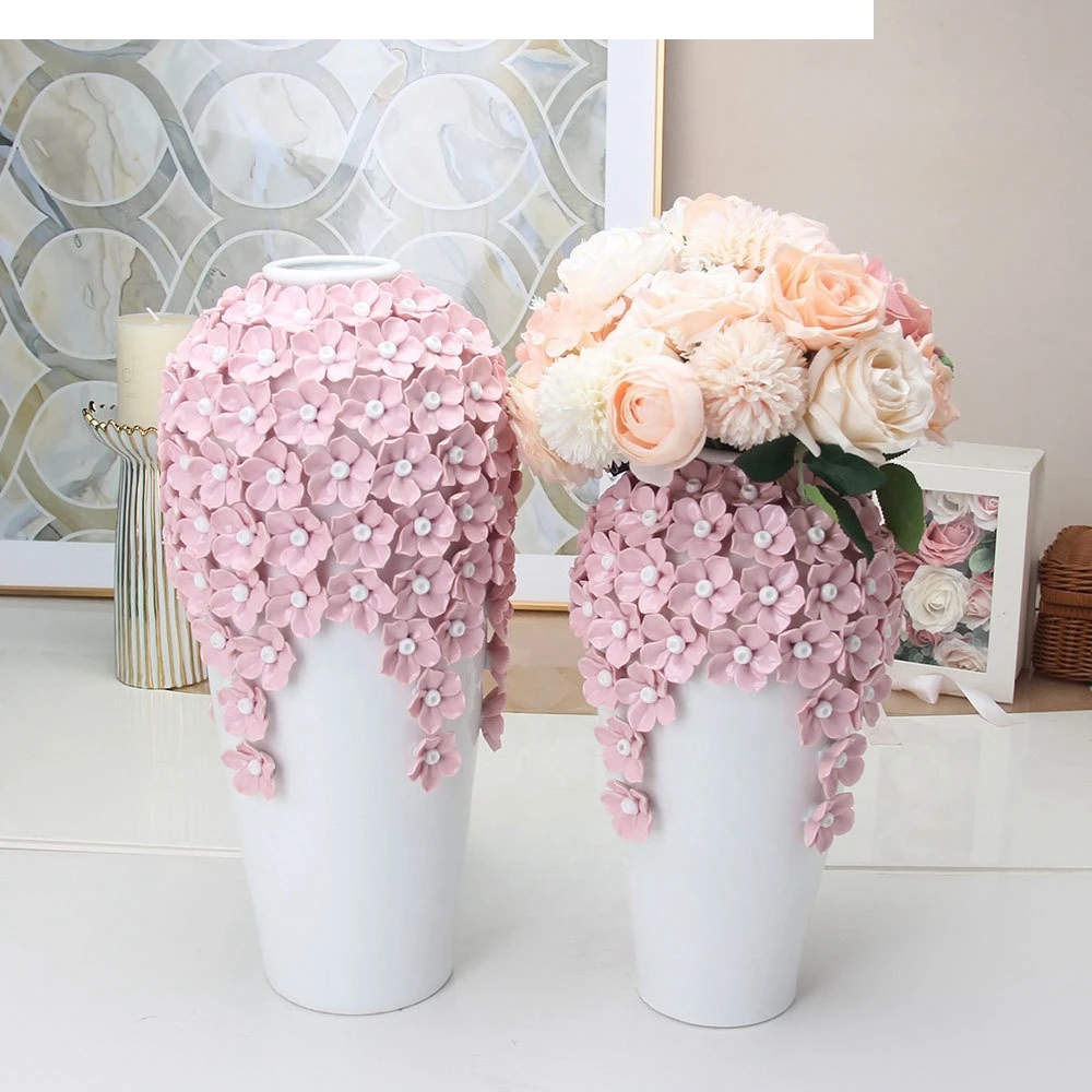 

Ceramic Vase Embossed Three-dimensional Flower Pink Porcelain Handicraft Decoration Desktop Arrangement