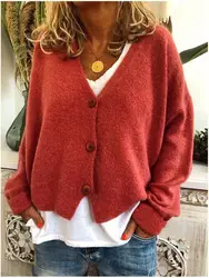 New Autumn Winter Knitted Cardigan Women'S Casual Fashion Solid Short Sweater Loose Long Sleeve Jacket Top Plus Size