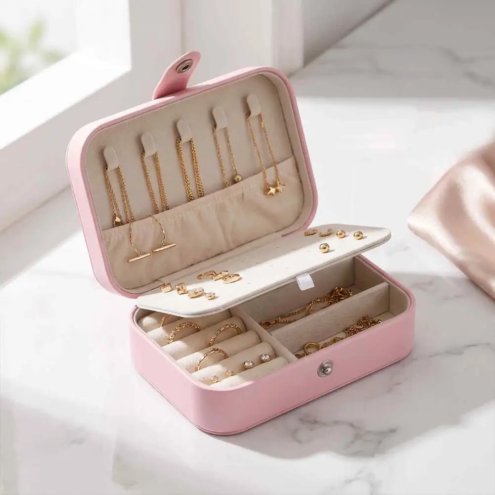 Travel Jewelry Organizer Case Compact Jewelry Organizer for Travel Multi-compartment Jewelry Box with Pu Leather Cover for Rings