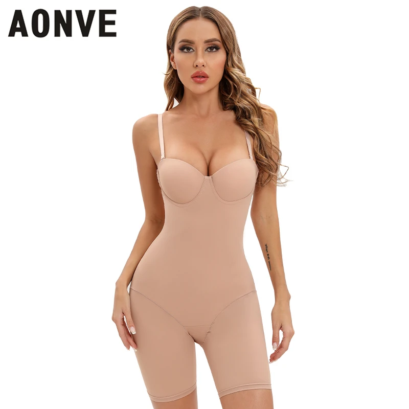 AONVE Female Bodysuit Jumpsuit Sexy Outfit Rompers Slimming Legs Tummy Control Butt Lifter Adjustable Shoulder Straps Shapewear