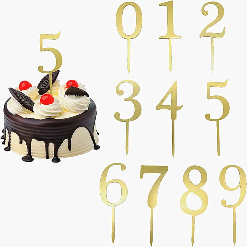 Independent 0-9numbers Happy Birthday Cake Topper Gold Acrylic Wedding Cake Topper for Kids Party Dessert Decoration Baby Shower